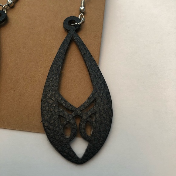 2/&15 Embossed leather cutout fishhook earrings - Picture 2 of 5